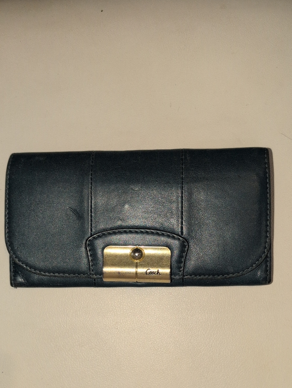 Coach Kristen Blue Leather Wallet with Gold-Tone hardware.